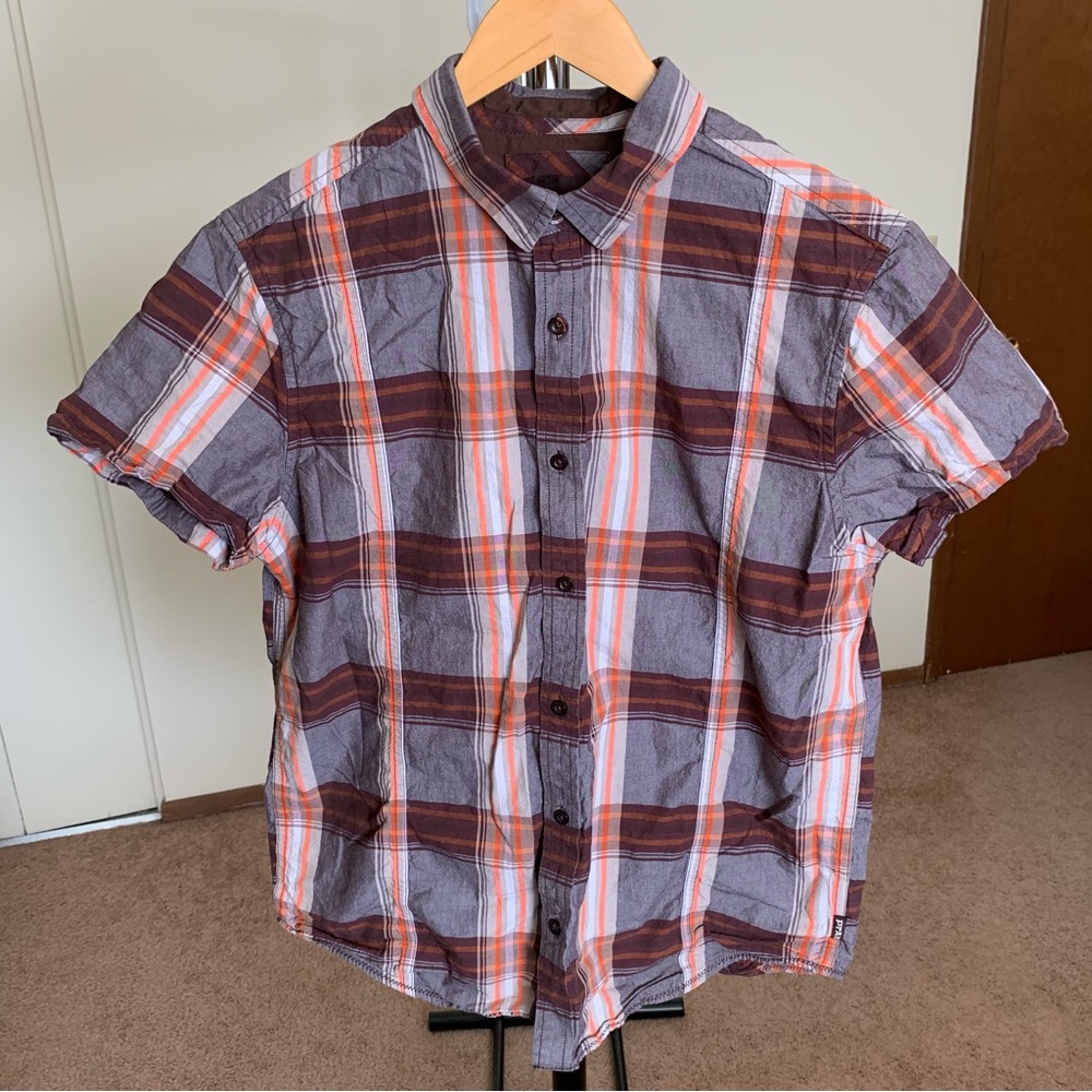 Prana 100% Organic Cotton Plaid Short Sleeve Button Down Shirt Menโs Small